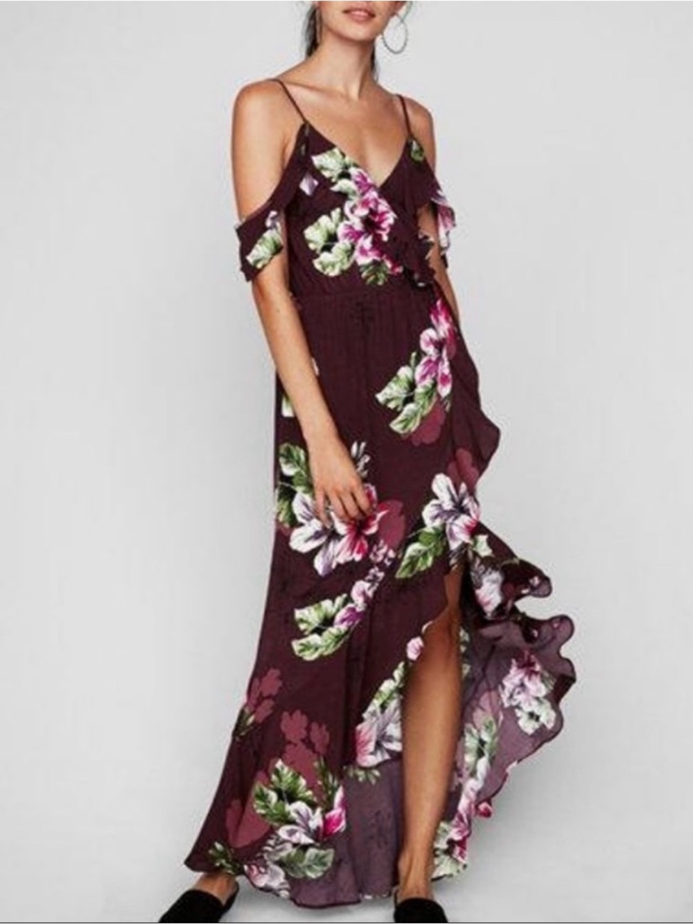 Express Floral Cold-Shoulder High-Low Dress